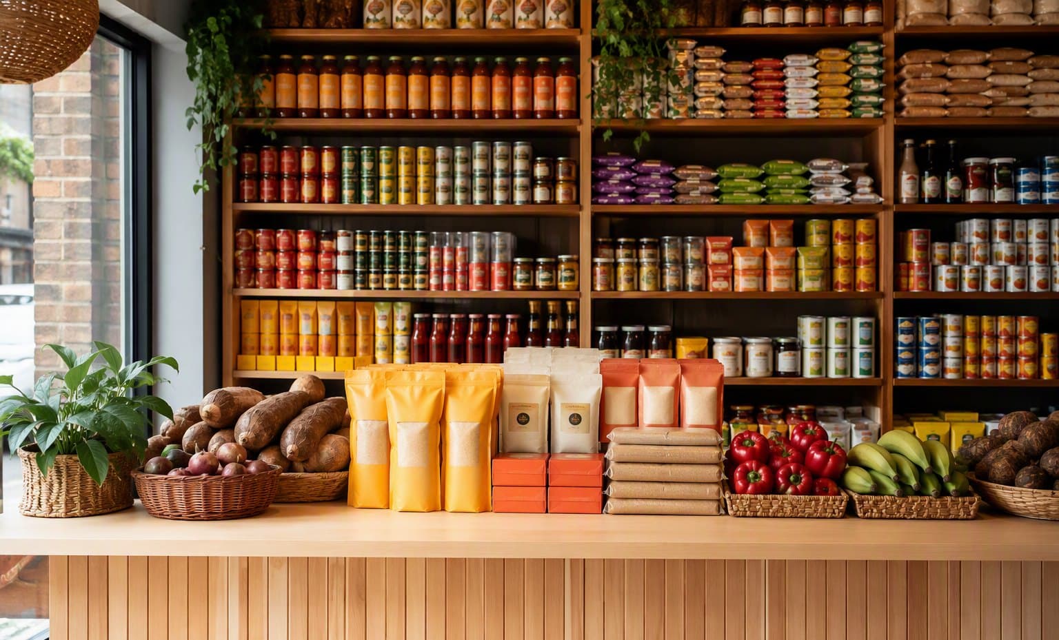 Inside an African food shop with stocked shelves, the kind of business Tappivo serves